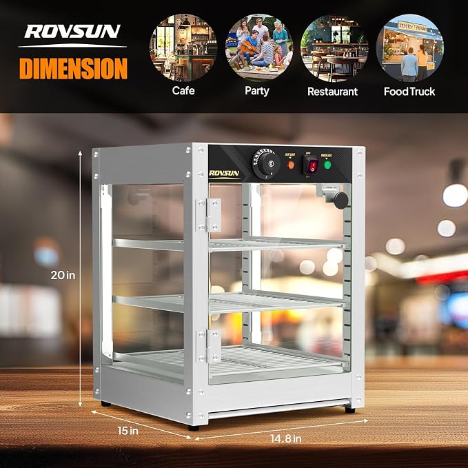 Commercial Food Warmer Display with Tri-Colors and Adjustable Shelf, 3-Tier